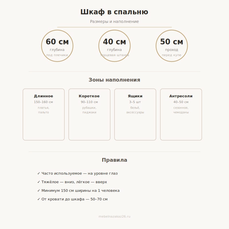 Размеры и наполнение шкафа в спальню