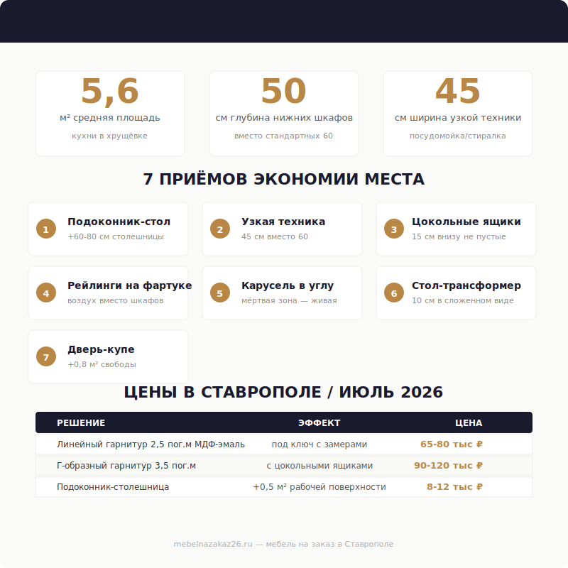 7 приёмов экономии места на кухне в хрущёвке