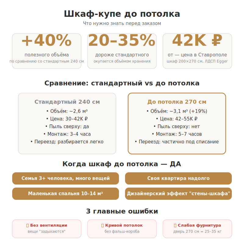 Инфографика: сравнение стандартного и высокого шкафа-купе