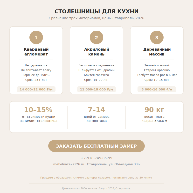 Инфографика: сравнение столешниц для кухни