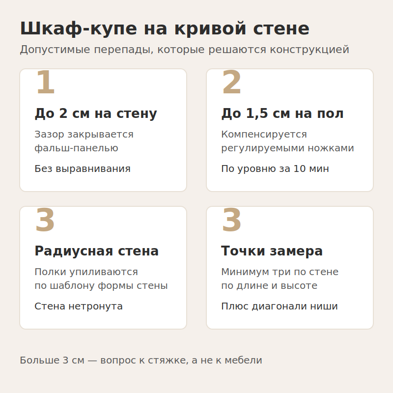 Допустимые перепады стен и пола для шкафа-купе