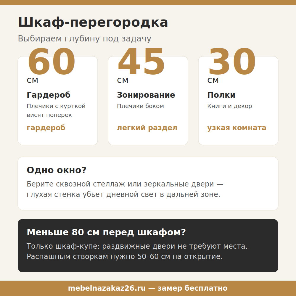 Инфографика: какая глубина шкафа-перегородки нужна